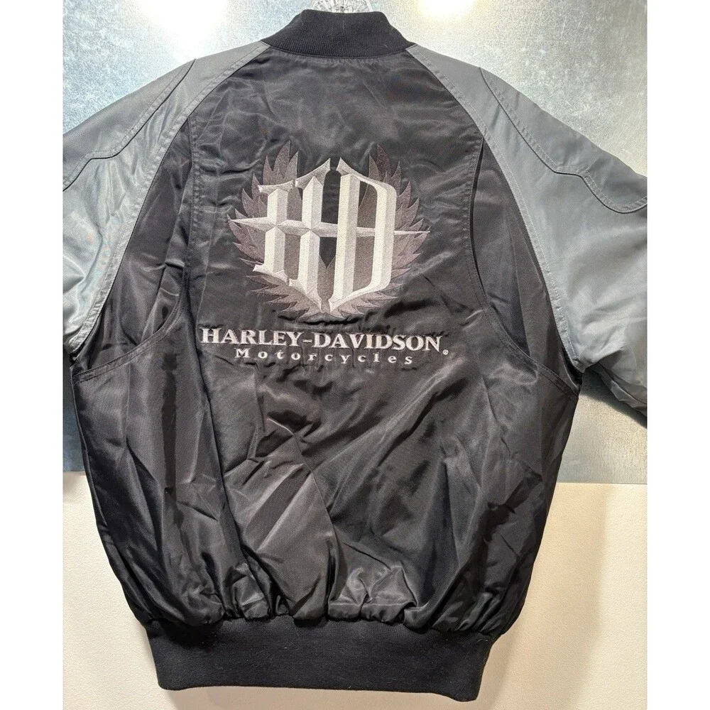 Harley-Davidson Bomber Varsity Jacket Insulated Black Gray Nylon Motorcycle XS